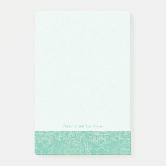 Turquoise-Peony-Muster Post-it Klebezettel (Vorderseite)
