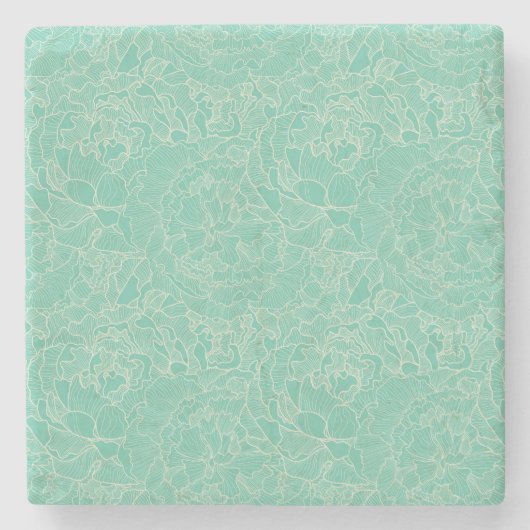 Turquoise-Peony-Muster Steinuntersetzer (Vorderseite)