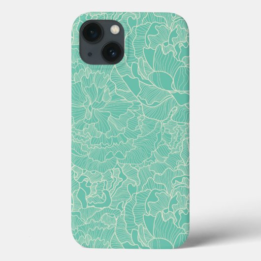 Turquoise Peony Pattern Case-Mate iPhone Hülle (Rückseite)