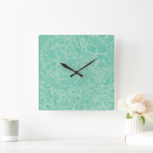 Turquoise Peony Pattern Quadratische Wanduhr (Zuhause)