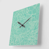 Turquoise Peony Pattern Quadratische Wanduhr (Winkel)