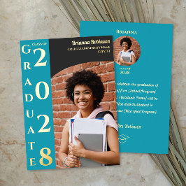 Turquoise Photo Graduation Gold Foil Announcement Folieneinladung