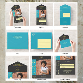 Turquoise Photo Modern Gold Foil Graduation Party All-in-One-Einladung