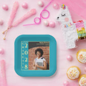Turquoise Photo Modern Graduation Cap Party Pappteller (Party)