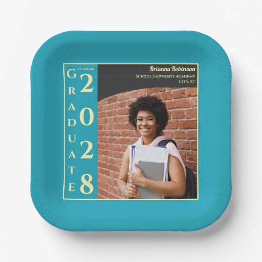 Turquoise Photo Modern Graduation Cap Party Pappteller (Vorderseite)