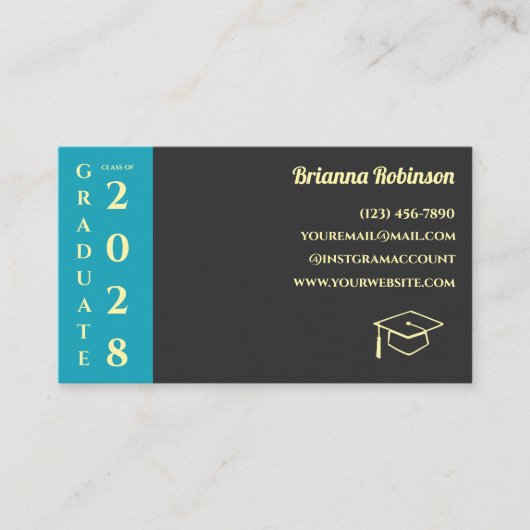 Turquoise Photo Modern Graduation Name Card Telefonnummerkarte (Vorderseite)
