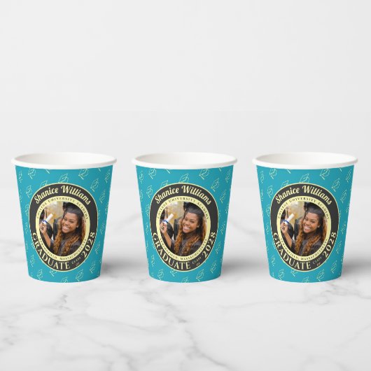 Turquoise Photo Modern Graduation Party Pappbecher (Multi)