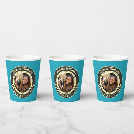 Turquoise Photo Modern Graduation Party Pappbecher (Multi)