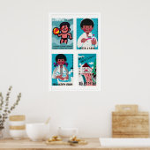 Turquoise & Pink Matchbox Labels Grid Print Poster (Küche)