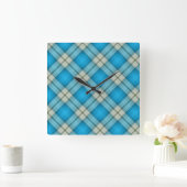 Turquoise Plaid Pattern Quadratische Wanduhr (Zuhause)