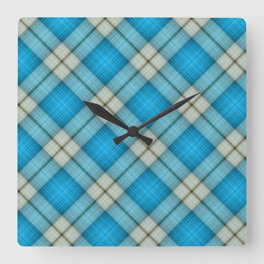 Turquoise Plaid Pattern Quadratische Wanduhr (Vorderseite)