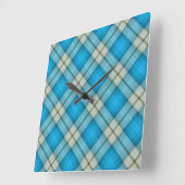 Turquoise Plaid Pattern Quadratische Wanduhr (Winkel)