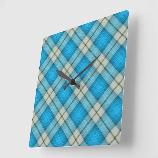 Turquoise Plaid Pattern Quadratische Wanduhr (Winkel)