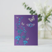 Turquoise, Purple Floral, Butterflies RSVP Card Einladung (Stehend Vorderseite)