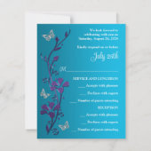 Turquoise, Purple Floral, Butterflies RSVP Card Einladung (Rückseite)