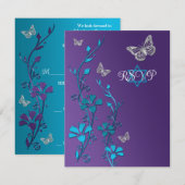 Turquoise, Purple Floral, Butterflies RSVP Card Einladung (Vorne/Hinten)