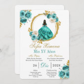 Turquoise Quinceañera Invitation Einladung (Vorne/Hinten)