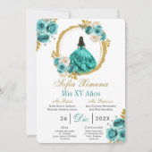 Turquoise Quinceañera Invitation Einladung (Vorderseite)
