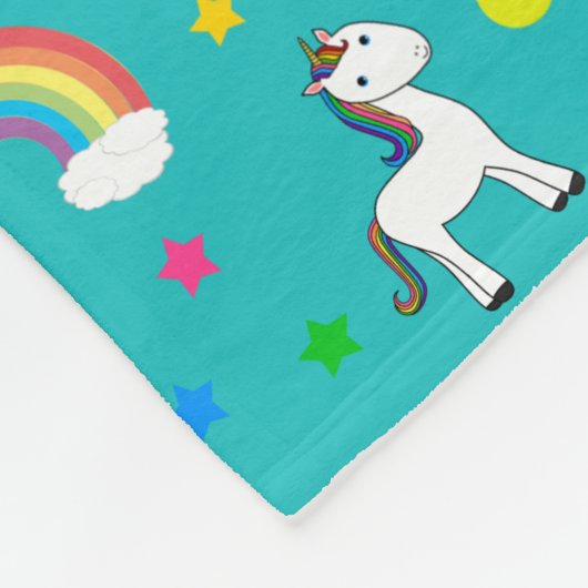 Turquoise rainbow unicorn hearts stars pattern fleecedecke (Ecke)