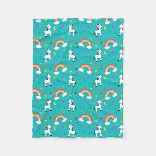 Turquoise rainbow unicorn hearts stars pattern fleecedecke (Vorderseite)