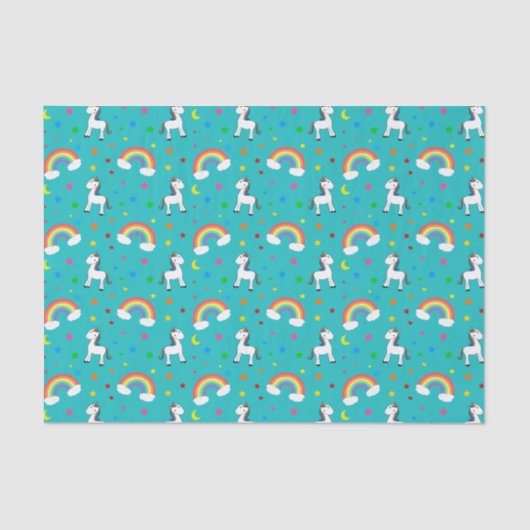Turquoise rainbow unicorn hearts stars pattern seidenpapier (Vorderseite)