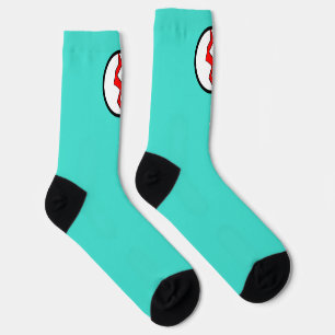 Turquoise Red Lightning Bolt Superhero Halloween Socken