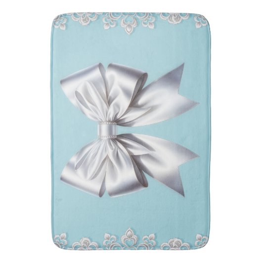 Turquoise Robin's Egg Blue Big White Bow Bridal Badematte (Vorderseite Vertikal)
