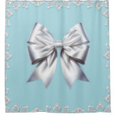 Turquoise Robin's Egg Blue Big White Bow Bridal Duschvorhang (Vorderseite)