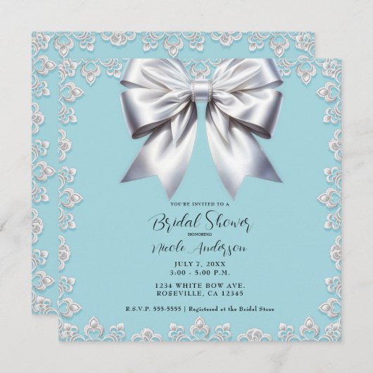 Turquoise Robin's Egg Blue Big White Bow Bridal Einladung (Vorne/Hinten)