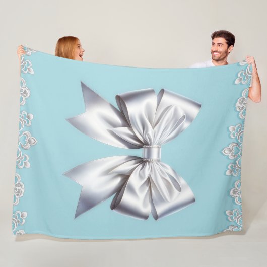 Turquoise Robin's Egg Blue Big White Bow Bridal Fleecedecke (Beispiel)