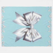Turquoise Robin's Egg Blue Big White Bow Bridal Fleecedecke (Vorderseite (Horizontal))