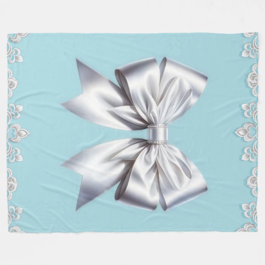Turquoise Robin's Egg Blue Big White Bow Bridal Fleecedecke (Vorderseite (Horizontal))