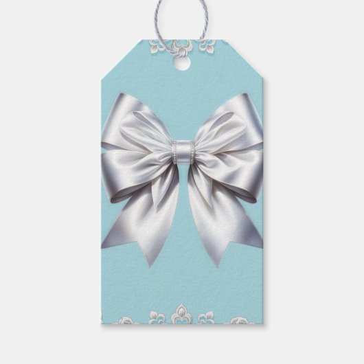 Turquoise Robin's Egg Blue Big White Bow Bridal Geschenkanhänger (Vorderseite)