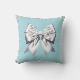Turquoise Robin's Egg Blue Big White Bow Bridal Kissen