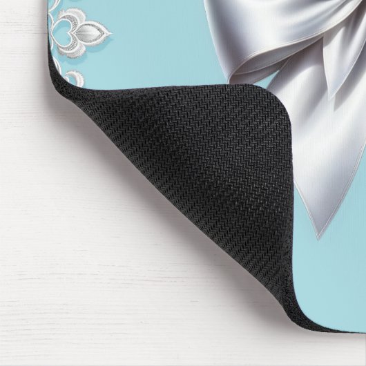 Turquoise Robin's Egg Blue Big White Bow Bridal Mousepad (Ecke)