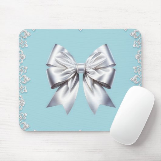 Turquoise Robin's Egg Blue Big White Bow Bridal Mousepad (Mit Mouse)
