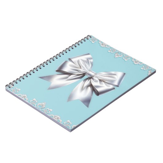 Turquoise Robin's Egg Blue Big White Bow Bridal Notizblock (Linke Seite)