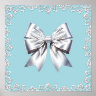 Turquoise Robin's Egg Blue Big White Bow Bridal Poster