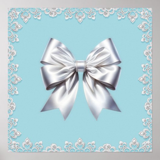 Turquoise Robin's Egg Blue Big White Bow Bridal Poster (Vorne)