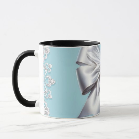 Turquoise Robin's Egg Blue Big White Bow Bridal Tasse (Links)