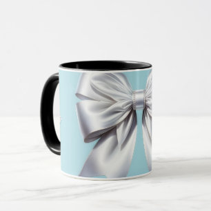 Turquoise Robin's Egg Blue Big White Bow Bridal Tasse
