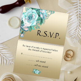 Turquoise Rose Bouquet Golden Wedding RSVP Karte