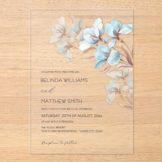 Turquoise Rose Gold Artistic Flowers  Invitation Acryleinladungen (Vorderseite)
