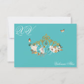 Turquoise Rose Gold Gemstone Tiara Quinceanera RSVP Karte (Rückseite)
