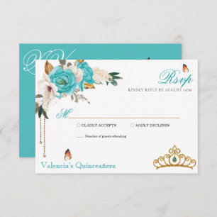 Turquoise Rose Gold Gemstone Tiara Quinceanera RSVP Karte