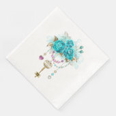 Turquoise Roses with Keys Serviette (Ecke)