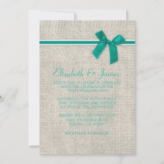 Turquoise Rustic Burlap Wedding Einladungen (Vorderseite)
