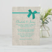 Turquoise Rustic Burlap Wedding Einladungen (Stehend Vorderseite)