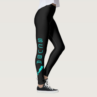 TURQUOISE SCUBA DIVER ILLUSTRATRATION LEGGINGS
