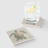 Turquoise Sea Turtle Coastal Art Steinuntersetzer (Seitenansicht)